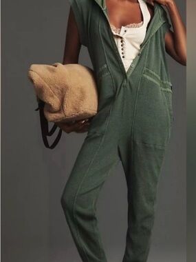 Anthropologie Sleeveless Olive Green Hooded Women's Jumpsuit- Size Small